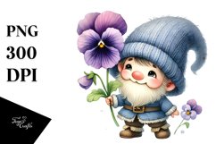 Cute Baby Gnome with Pansy PNG Product Image 1