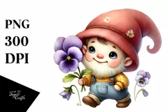 Cute Baby Gnome with Pansy PNG Product Image 1
