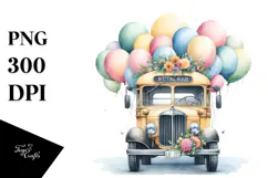 Vintage Bus with Balloons PNG Product Image 1