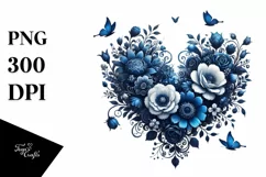 Blue Floral Heart, Watercolor PNG Product Image 1