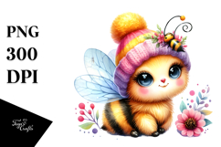 Watercolor Vibrant Baby Bee with Hat | Clipart Product Image 1