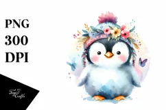 Colorful Watercolor Baby Penguin Sublimation Clipart Product Image 1