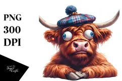 Highland Cow with Party Hat, Sarcastic Pose PNG Product Image 1