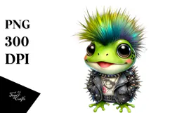 Energetic Baby Frog with Punk Look PNG Product Image 1