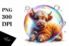 Baby Highland Cow in Bubble, PNG Product Image 1