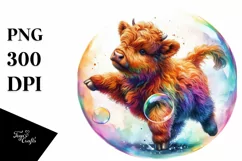 Baby Highland Cow in Bubble, PNG Product Image 1