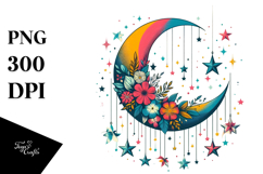 Colorful Half Moon with Flowers PNG Product Image 1