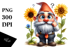Portrait of Goofy Gnome with Sunflower | Clipart Product Image 1
