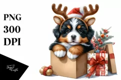 Winter Bernese Mountain Dog in Gift Box PNG Product Image 1