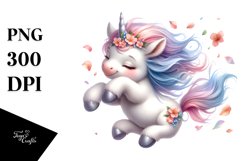 Watercolor Pastel Baby Unicorn Tumbling Spring Petals Product Image 1