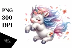 Watercolor Pastel Baby Unicorn Tumbling Spring Petals Product Image 1