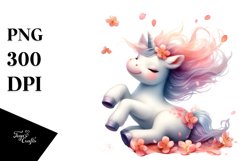 Watercolor Pastel Baby Unicorn Tumbling Spring Petals Product Image 1
