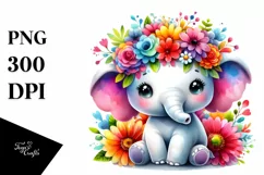 Cute Baby Elephant with Flower Crown, Transparent PNG Product Image 1