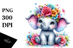 Cute Baby Elephant with Flower Crown, Transparent PNG Product Image 1