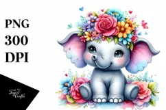 Cute Baby Elephant with Flower Crown, Transparent PNG Product Image 3