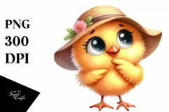 Watercolor Funny Chick Standing in Sun Hat | Clipart Product Image 3