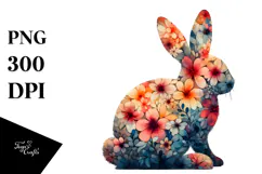 Sitting Bunny Silhouette made of Abstract Flowers, White Product Image 1