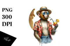 Monkey with Beachwear Drinking Cocktail PNG Product Image 1