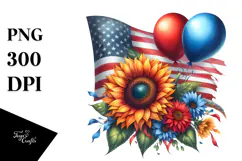Vintage Sunflower with Balloons PNG Product Image 1