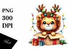 Expressive Lion with Reindeer Horns PNG Product Image 1