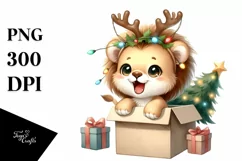 Expressive Lion with Reindeer Horns PNG Product Image 3