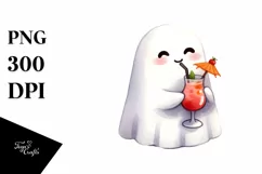 Simple Halloween Cute Ghost with Cocktail PNG Product Image 3