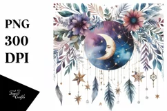Vibrant Boho Moon with Stars, Transparent PNG Product Image 1