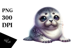 Digital Watercolor Adorned Seal Big Eyes PNG Product Image 1