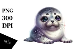 Digital Watercolor Adorned Seal Big Eyes PNG Product Image 1