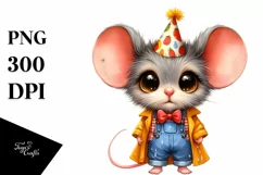 Baby Mouse in Party Hat and Raincoat | Clipart Product Image 1