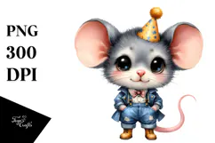 Cute Baby Mouse in Farm Attire | Clipart Product Image 1