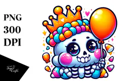 Funny Chunky Skeleton with Balloon, Colorful PNG Product Image 1