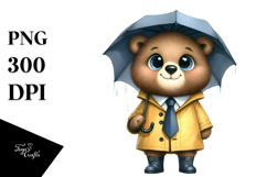 Happy Bear with Tie in Raincoat | Clipart Product Image 1