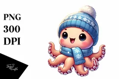 Cute Baby Octopus Exiting Crack, Winter PNG Product Image 1