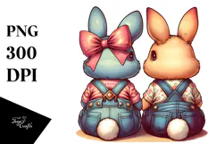 Colorful Vintage Sitting Bunnies PNG Product Image 1