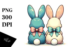 Colorful Vintage Sitting Bunnies PNG Product Image 1