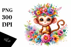 Cute Monkey with Flower Crown PNG Product Image 3