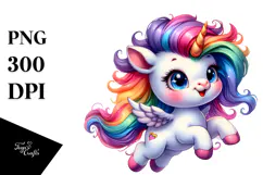 Colorful Cute Unicorn Jumping PNG Product Image 1