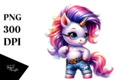 Proud Baby Unicorn Playing with Jeans, Transparent PNG Product Image 1