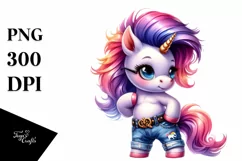 Proud Baby Unicorn Playing with Jeans, Transparent PNG Product Image 1