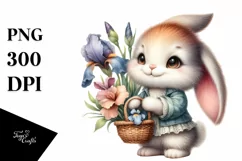 Cute Baby Bunny with Iris Bouquet, Transparent PNG Product Image 3