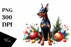 Cute Doberman Pinscher with Santa Hat, Summer PNG Product Image 3