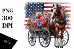 Horse Wagon With Flowers USA Flag Colors Product Image 3