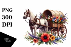 Horse Wagon With Flowers USA Flag Colors Product Image 1