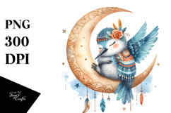 Boho Hummingbird on Moon Sticker Clipart Product Image 1