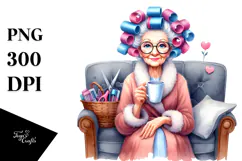 Watercolor Character Sitting on Couch with Mug | Sublimation Product Image 1