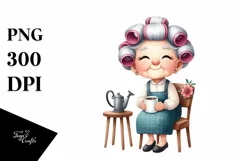 Watercolor Character Sitting on Chair with Mug | Sublimation Product Image 1