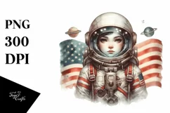 Washed Vintage Astronaut Girl Centered | Sublimation Clipart Product Image 3