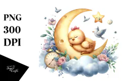 Whimsical Baby Chicken on Moon PNG Product Image 1