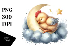 Whimsical Baby Chicken on Moon PNG Product Image 1